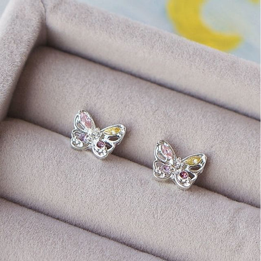 Silver Sterling CZ 925 Stud Butterfly Earring