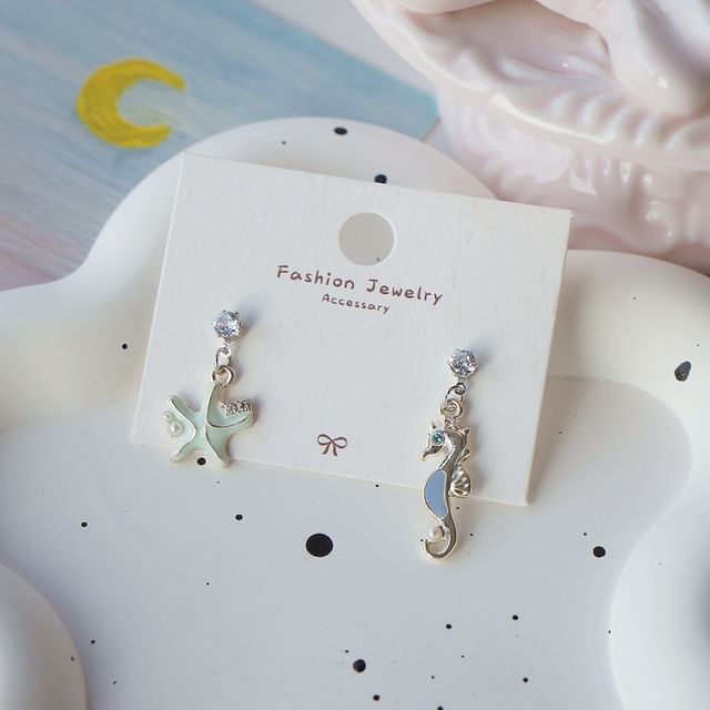 Sterling Clip-On Rhinestone / Drop Silver Starfish 925 Earring