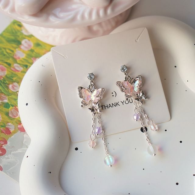 Earring Bead Butterfly Sterling Drop / Clip-On 925 Silver