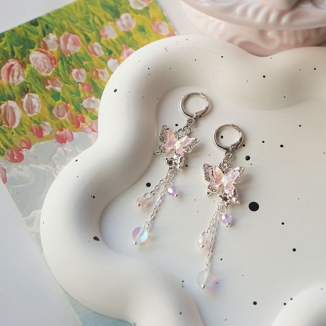 Earring Bead Butterfly Sterling Drop / Clip-On 925 Silver