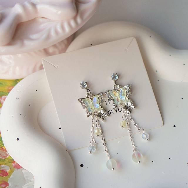 Earring Bead Butterfly Sterling Drop / Clip-On 925 Silver