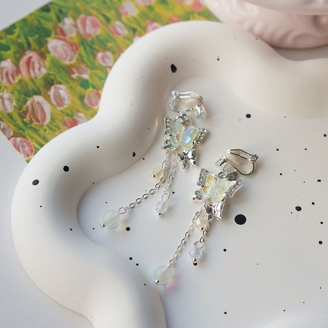 Earring Bead Butterfly Sterling Drop / Clip-On 925 Silver