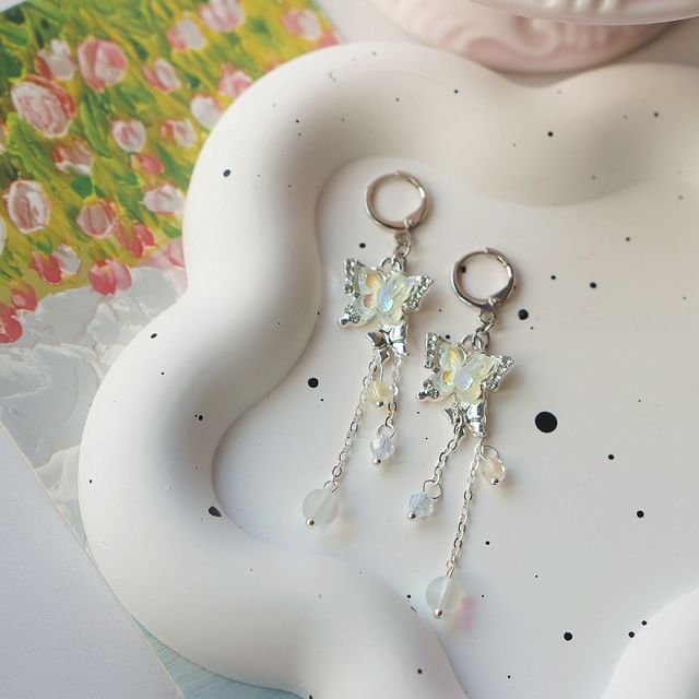 Earring Bead Butterfly Sterling Drop / Clip-On 925 Silver