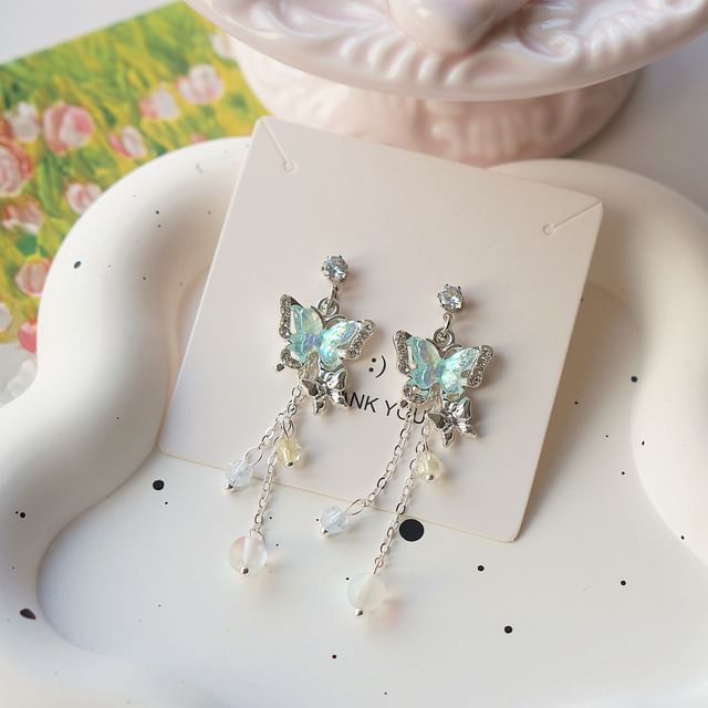 Earring Bead Butterfly Sterling Drop / Clip-On 925 Silver