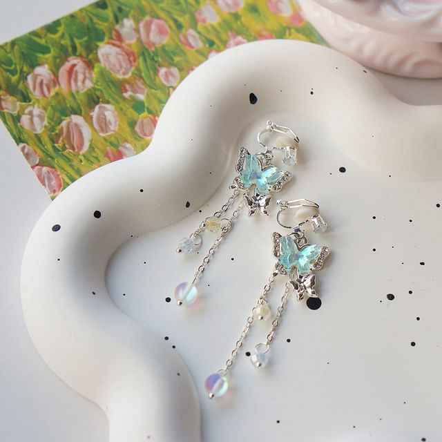 Earring Bead Butterfly Sterling Drop / Clip-On 925 Silver