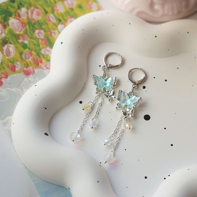 Earring Bead Butterfly Sterling Drop / Clip-On 925 Silver