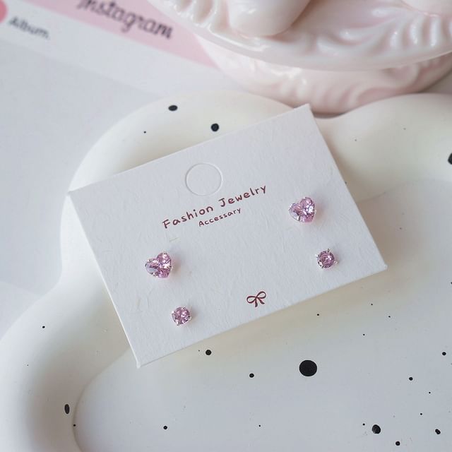 Silver Sterling 925 4: Set Stud of Earring CZ