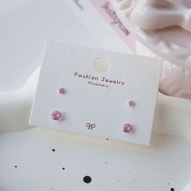 Silver Sterling 925 4: Set Stud of Earring CZ