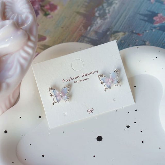 Stud 925 Sterling Drop Butterfly / Silver Earring