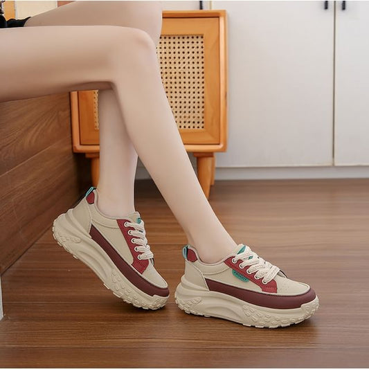 Faux Platform Lace-Up Leather Sneakers