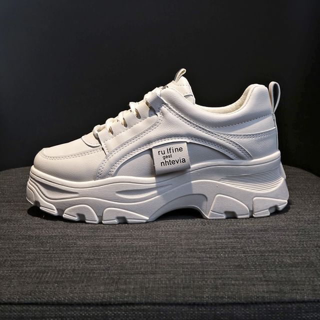 Sneakers Leather Faux Lace-Up Plain Platform