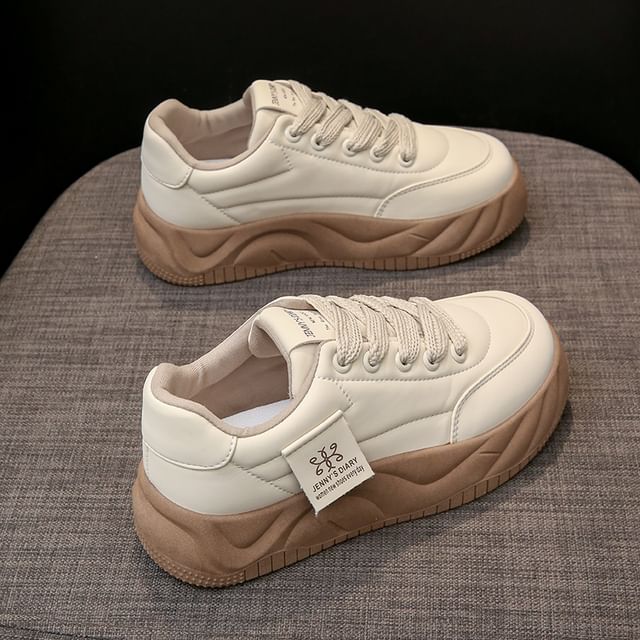 Leather Platform Sneakers Faux Lace-Up