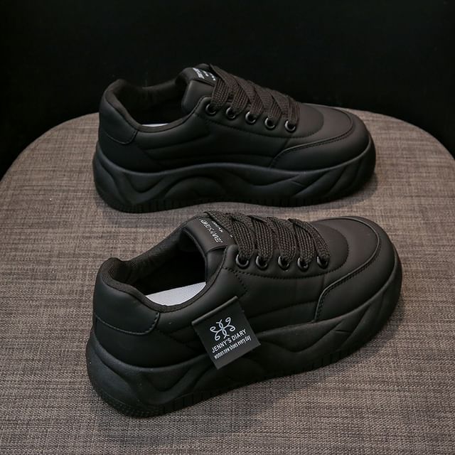 Leather Platform Sneakers Faux Lace-Up