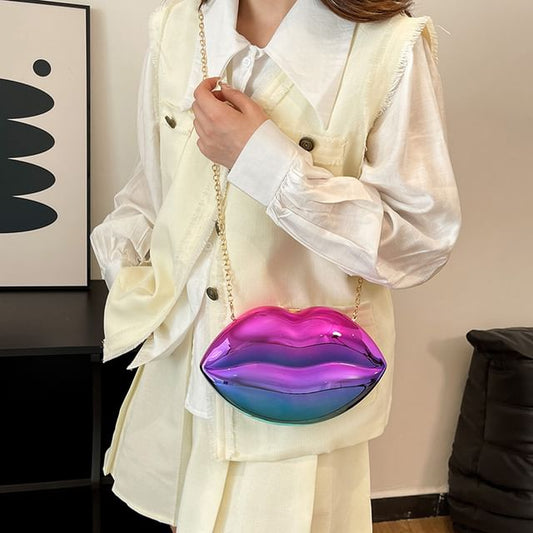 Chain Crossbody Strap Lips Bag
