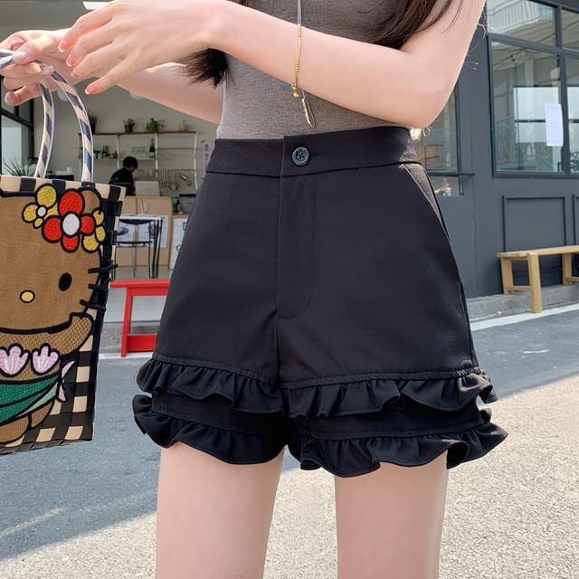 Shorts High Frill Waist Plain