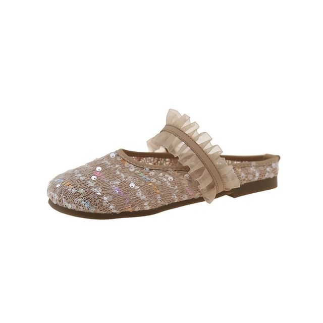 Sequin Toe Round Mary Jane Mules Mesh