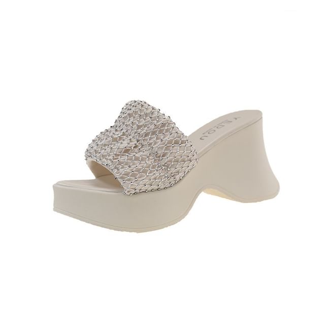 Wedge Platform Slide Rhinestone Sandals Heel