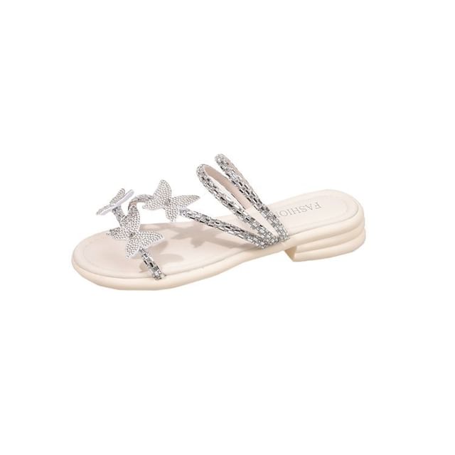 Butterfly Strappy Rhinestone Slide Sandals