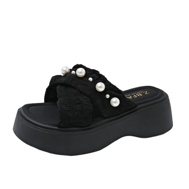 Platform Pearl Sandals Cross Slide Criss Faux