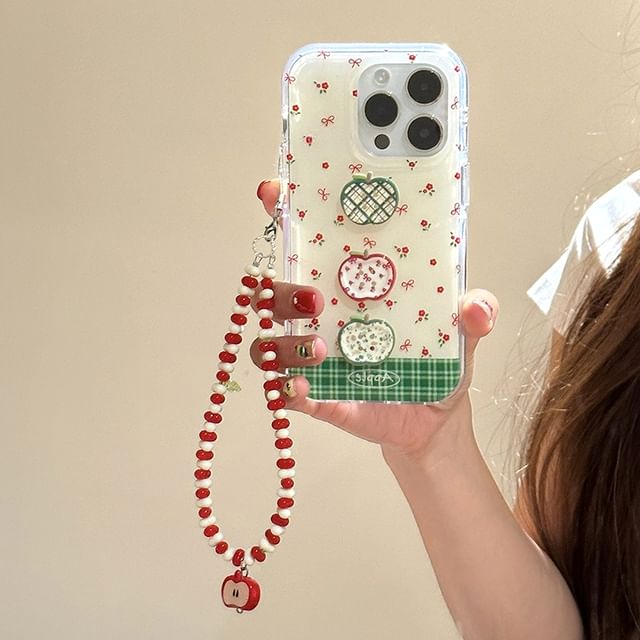 / Floral Case Set Strap Print Apple Beaded Phone