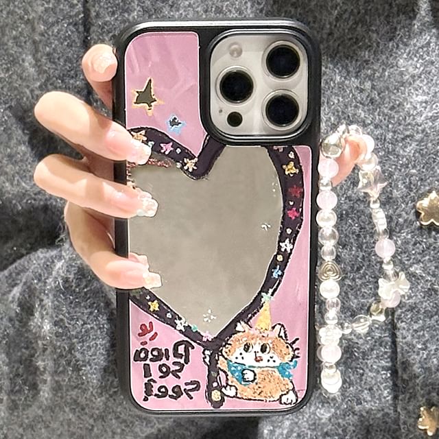 Mirror Set Shape Star Phone Case Heart Bead Strap /