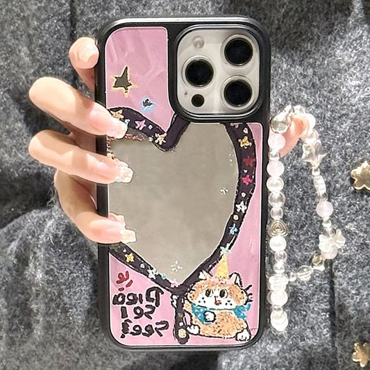 Mirror Set Shape Star Phone Case Heart Bead Strap /