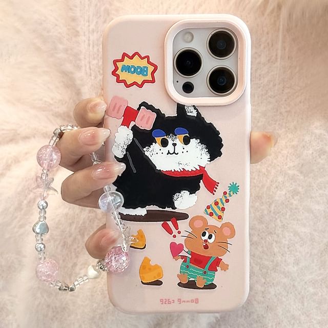 Print Cartoon Case Bead Phone / Set Strap