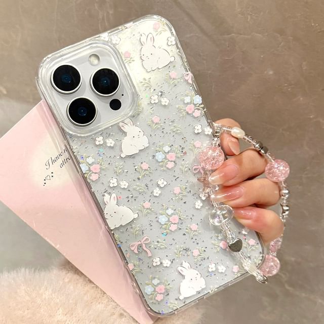 Rabbit Phone Set Case Bead Print Strap /