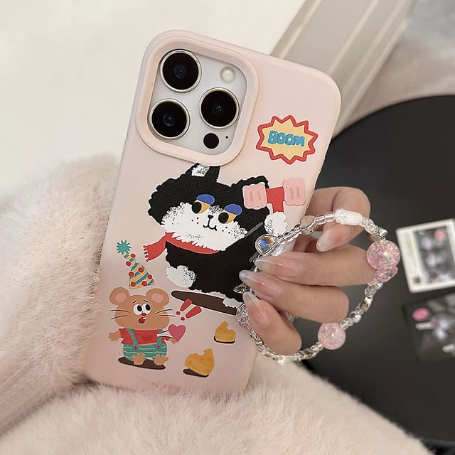 Print Cartoon Case Bead Phone / Set Strap