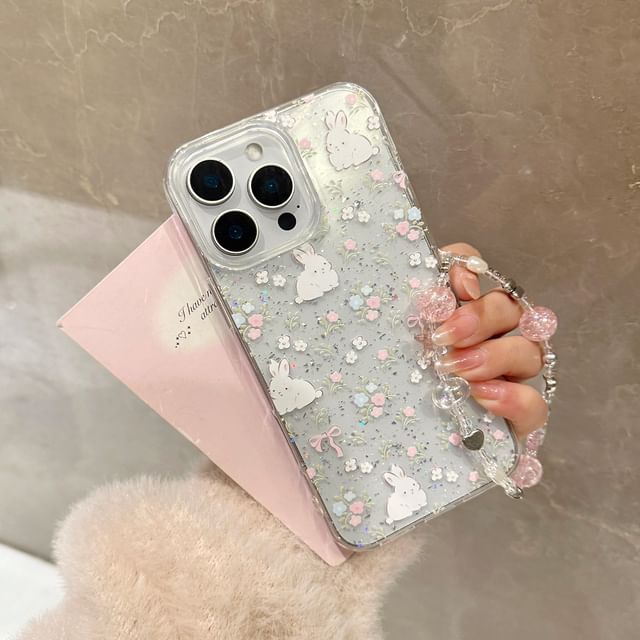 Rabbit Phone Set Case Bead Print Strap /