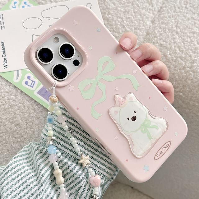 / Set Case Strap Dog Print Phone Bead