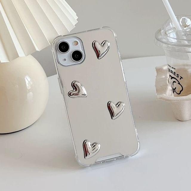 Decoration Mirrored Heart Phone Case Adhesive / Set with Strap