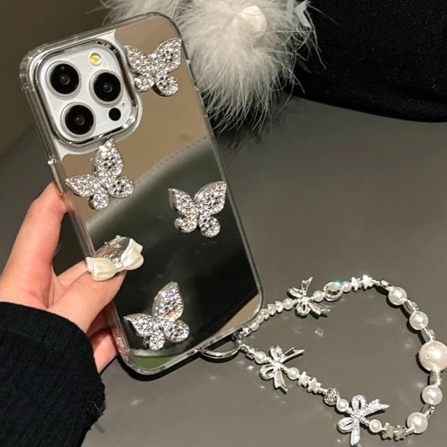 with Phone Mirrored Adhesive Decoration Case / Strap Set Butterfly