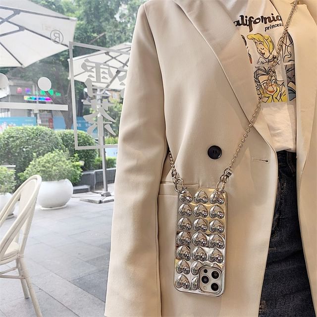 Set / Metallic Lanyard Phone Heart Case Strap