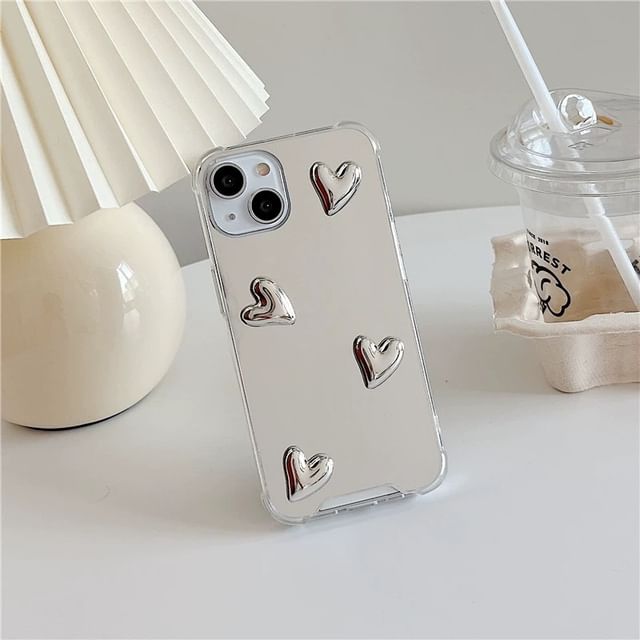 Decoration Mirrored Heart Phone Case Adhesive / Set with Strap