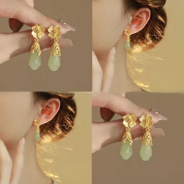 Alloy Earring Faux Floral Gemstone Drop