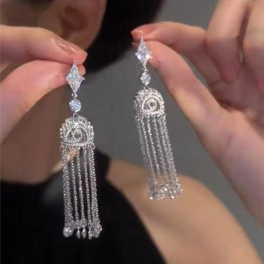 Earring Alloy Fringed Rhinestone