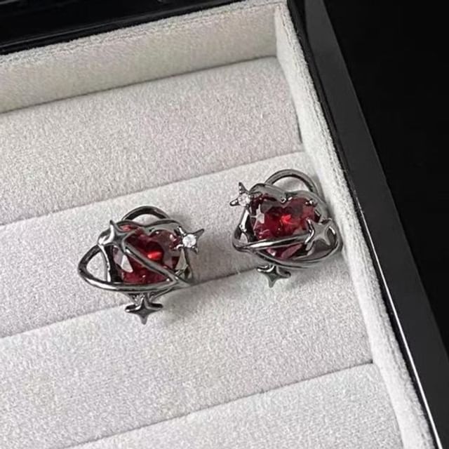 Ear Heart Alloy Cuff Stud Faux Crystal