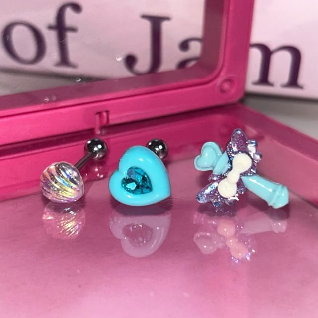 Stud / Alloy Wand Shell Heart Earring 3: of Rhinestone Set