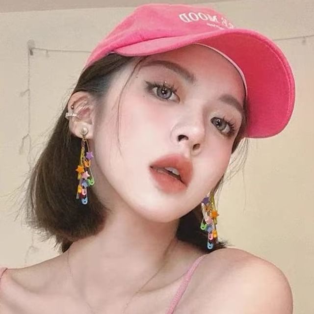 Chandelier Pin Earring Safety Star Faux Pearl Alloy