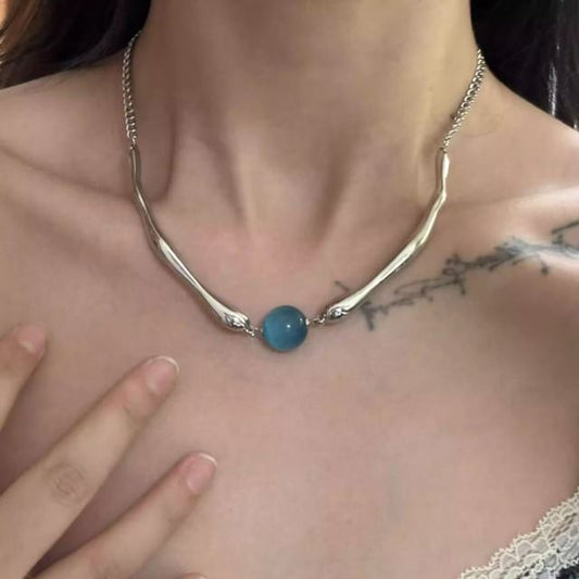 Stone Eye Faux Alloy Bead Choker Cat