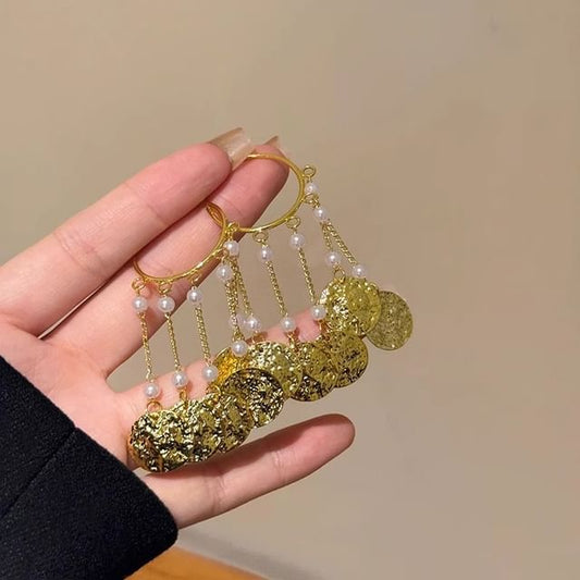 Chandelier Alloy Faux Textured Pearl Disc Earring