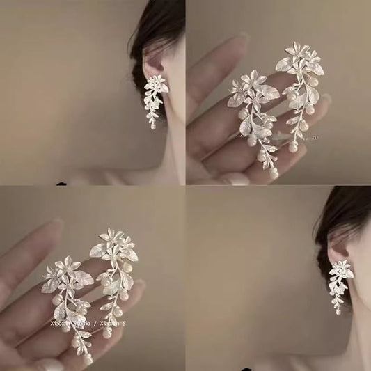 Earring Faux Pearl Alloy Dangle Floral