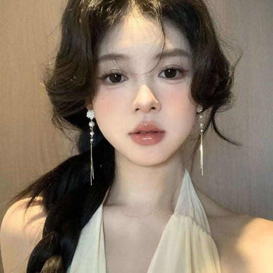 Faux Pearl Floral Alloy Threader Earring