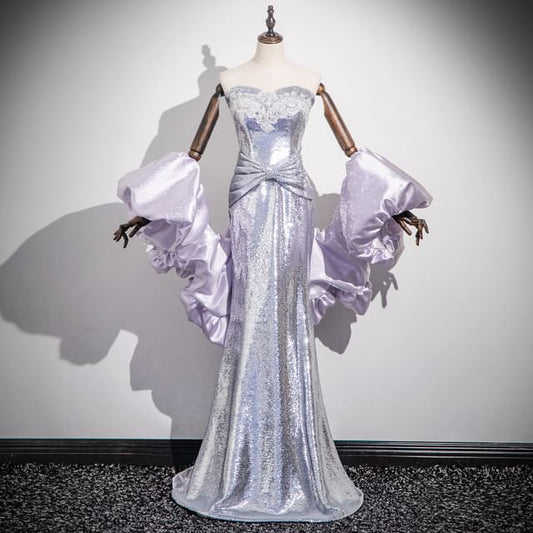 Glitter Mermaid Lace Evening Gown Strapless Trim