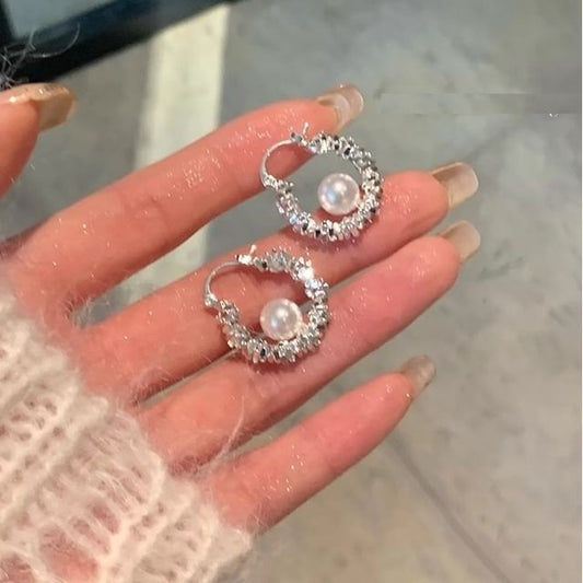 Beaded Faux Pearl Hoop Earring