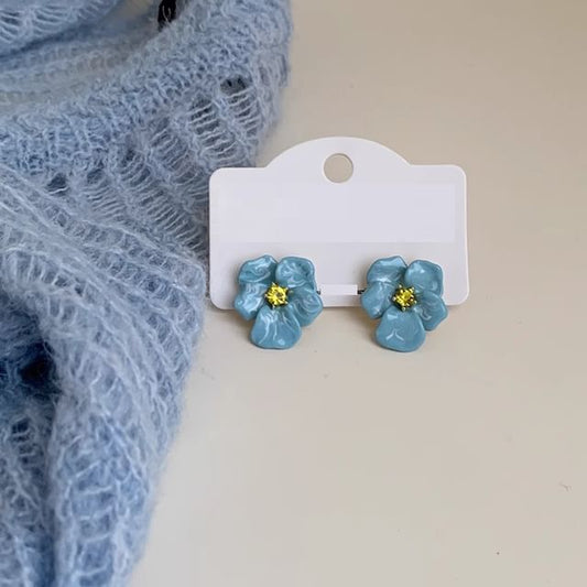 Rhinestone Enamel Flower Earring Stud