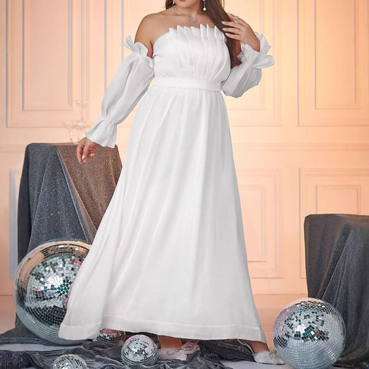 Gown Evening Plus A-Line Plain Puff-Sleeve Off-Shoulder Size