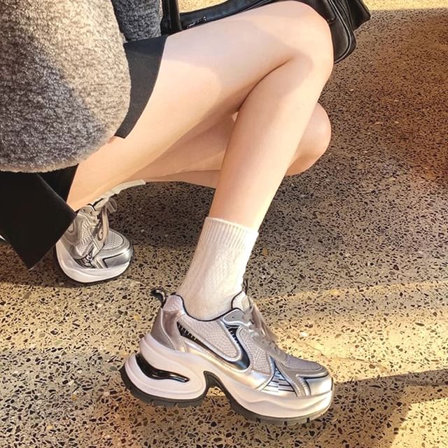 Striped Lace-Up Platform Sneakers