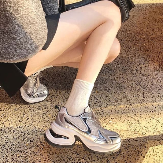 Striped Lace-Up Platform Sneakers